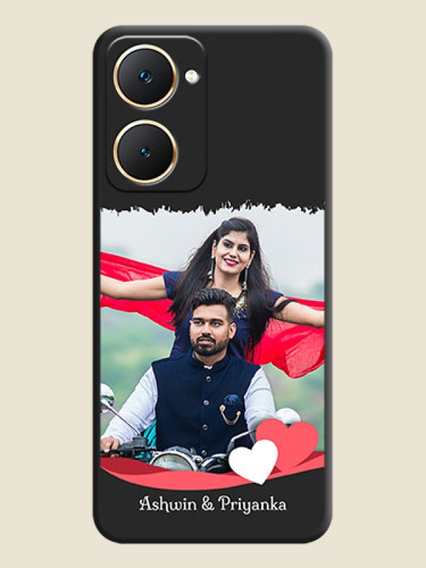 Custom Pin Color Love Shaped Ribbon Design with Text On Space Black Custom Soft Matte Mobile Back Cover - Vivo Y28s 5G