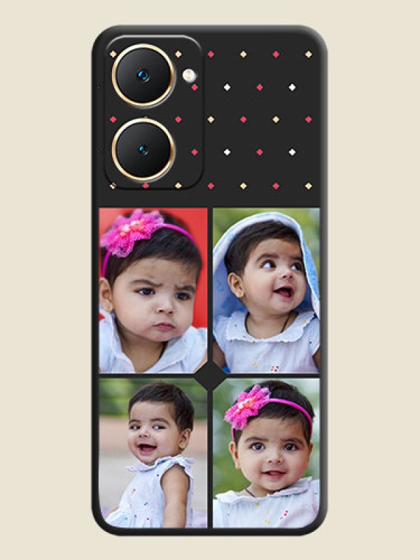 Custom Multicolor Dotted Pattern with 4 Image Holder On Space Black Custom Soft Matte Mobile Back Cover - Vivo Y28s 5G
