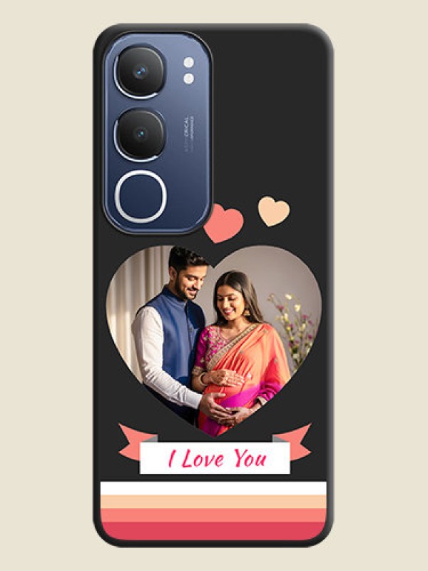 Custom Love Shaped Photo with Colorful Stripes On Space Black Custom Soft Matte Mobile Back Cover - Vivo Y29 5G