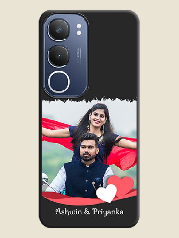 Custom Pin Color Love Shaped Ribbon Design with Text On Space Black Custom Soft Matte Mobile Back Cover - Vivo Y29 5G