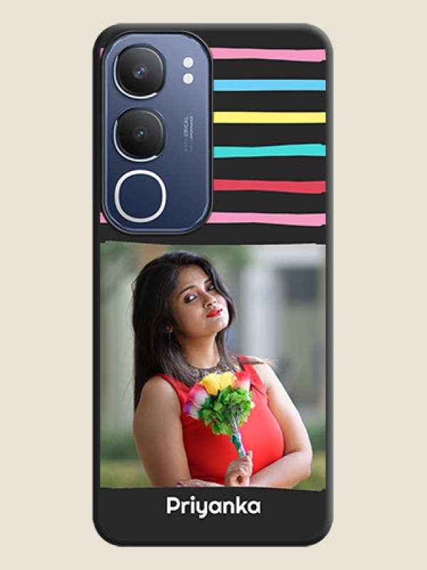 Custom Multicolor Lines with Image On Space Black Custom Soft Matte Mobile Back Cover - Vivo Y29 5G