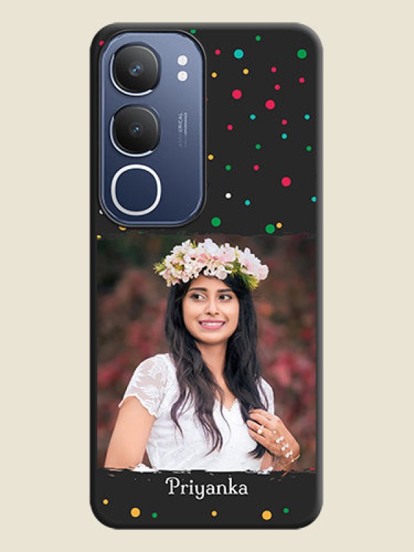 Custom Multicolor Dotted Pattern with Text On Space Black Custom Soft Matte Mobile Back Cover - Vivo Y29 5G