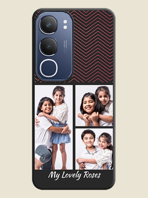 Custom Wave Pattern with 3 Image Holder On Space Black Custom Soft Matte Mobile Back Cover - Vivo Y29 5G