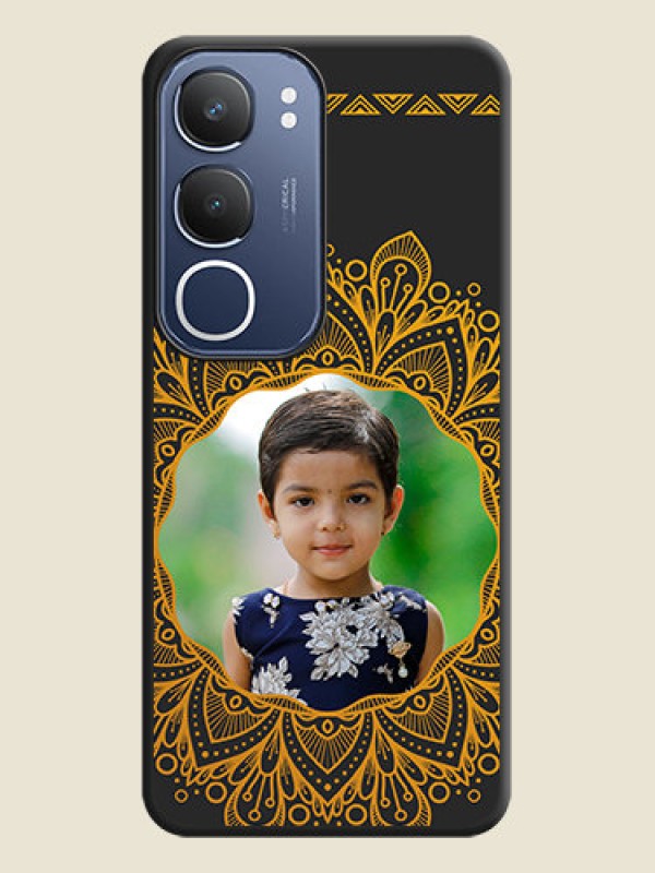 Custom Round Image with Floral Design On Space Black Custom Soft Matte Mobile Back Cover - Vivo Y29 5G