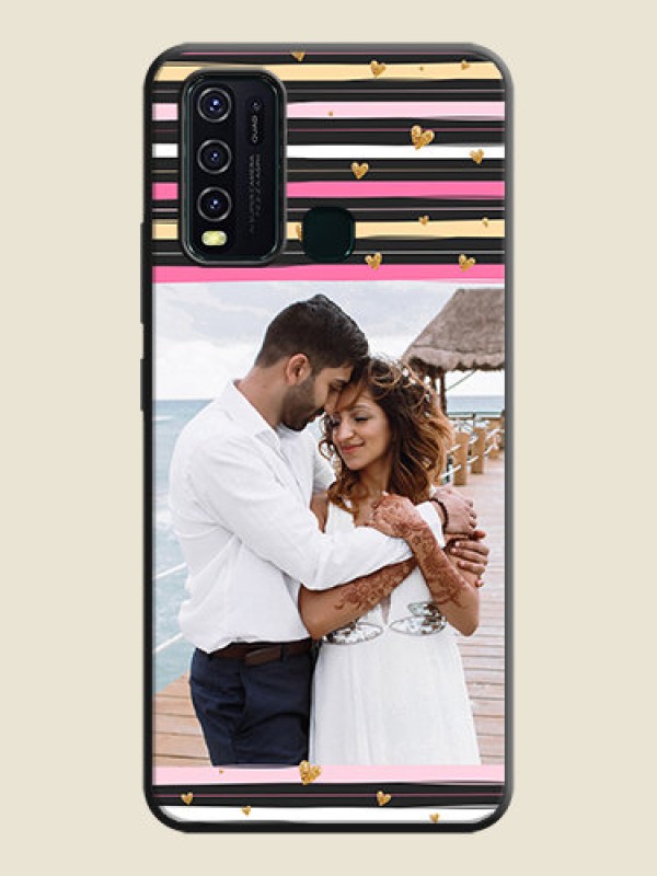 Custom Multicolor Lines and Golden Love Symbols Design - Photo on Space Black Soft Matte Mobile Cover - Vivo Y30