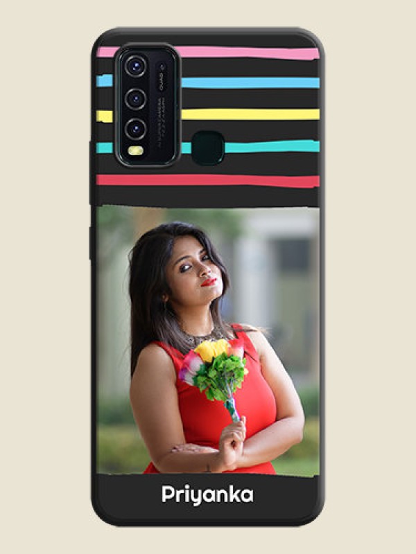 Custom Multicolor Lines with Image on Space Black Personalized Soft Matte Phone Covers - Vivo Y30