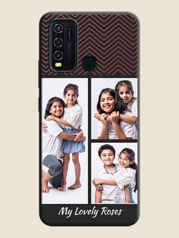 Custom Wave Pattern with 3 Image Holder on Space Black Custom Soft Matte Back Cover - Vivo Y30