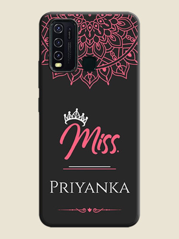 Custom Mrs Name with Floral Design on Space Black Personalized Soft Matte Phone Covers - Vivo Y30