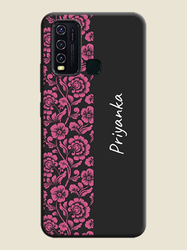 Custom Pink Floral Pattern Design With Custom Text On Space Black Personalized Soft Matte Phone Covers -Vivo Y30
