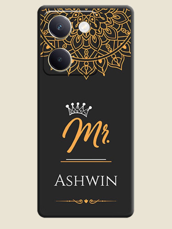 Custom Mr Name with Floral Design On Space Black Custom Soft Matte Mobile Back Cover - Vivo Y300 Plus 5G