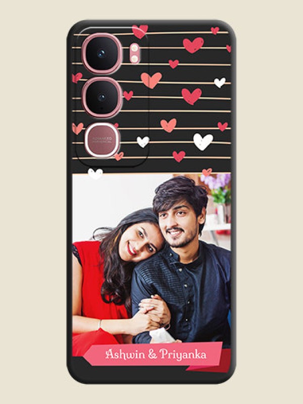 Custom Love Pattern with Name on Pink Ribbon on Photo On Space Black Custom Soft Matte Mobile Back Cover - Vivo Y31 5G