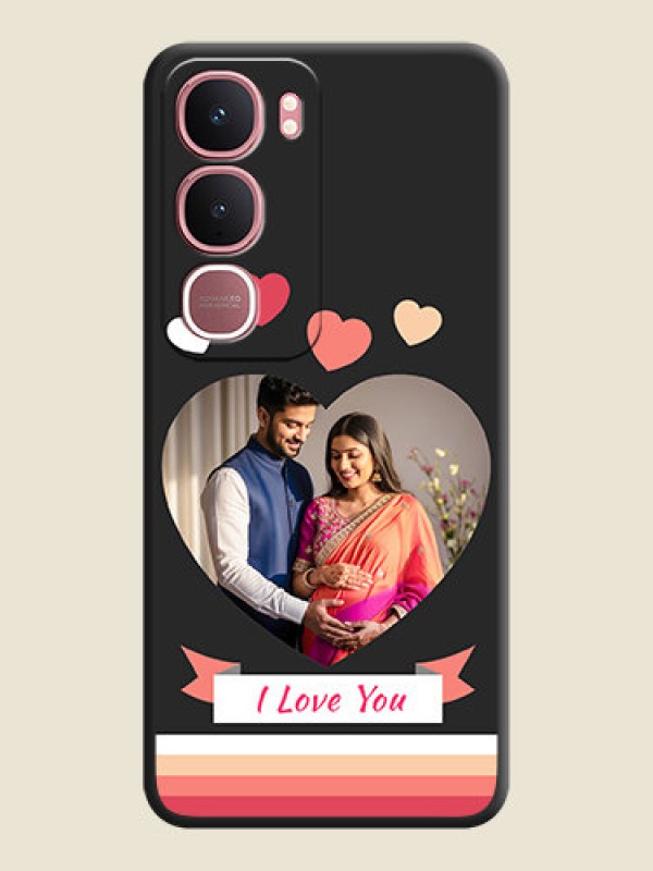 Custom Love Shaped Photo with Colorful Stripes On Space Black Custom Soft Matte Mobile Back Cover - Vivo Y31 5G