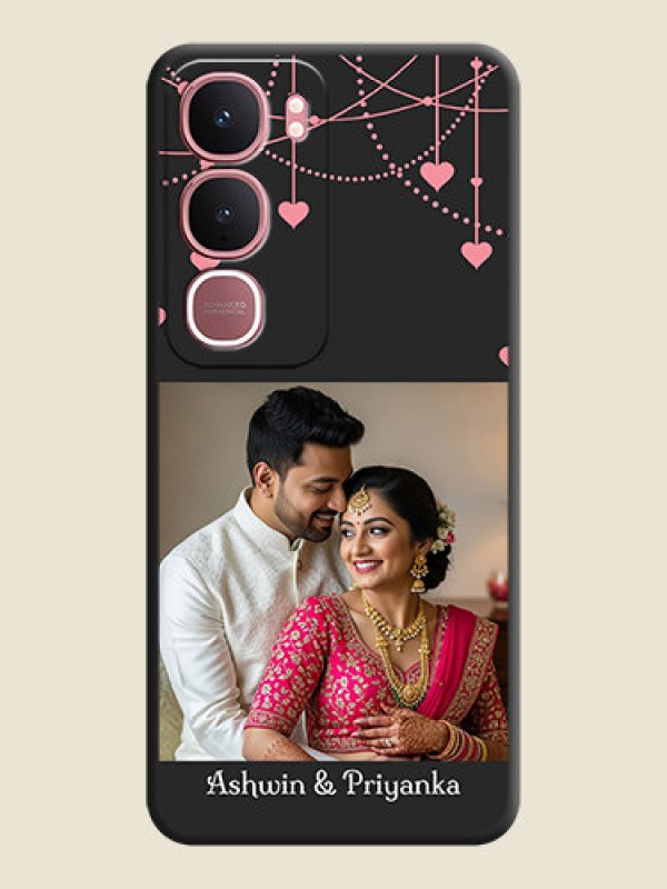 Custom Pink Love Hangings with Text On Space Black Custom Soft Matte Mobile Back Cover - Vivo Y31 5G