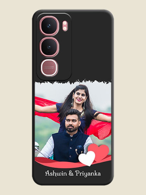 Custom Pin Color Love Shaped Ribbon Design with Text On Space Black Custom Soft Matte Mobile Back Cover - Vivo Y31 5G