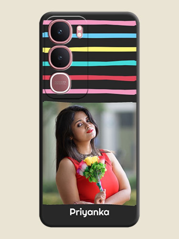 Custom Multicolor Lines with Image On Space Black Custom Soft Matte Mobile Back Cover - Vivo Y31 5G