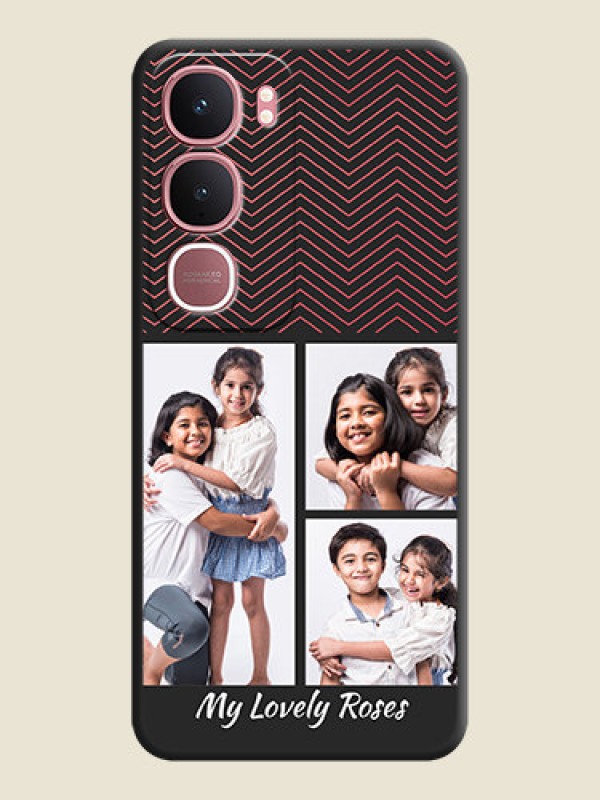 Custom Wave Pattern with 3 Image Holder On Space Black Custom Soft Matte Mobile Back Cover - Vivo Y31 5G