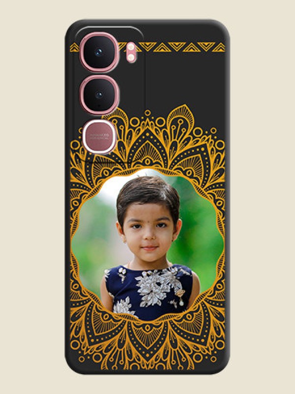 Custom Round Image with Floral Design On Space Black Custom Soft Matte Mobile Back Cover - Vivo Y31 5G