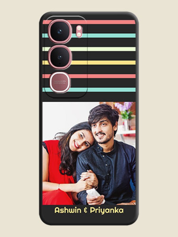 Custom Color Stripes with Photo and Text on Photo On Space Black Custom Soft Matte Mobile Back Cover - Vivo Y31 5G