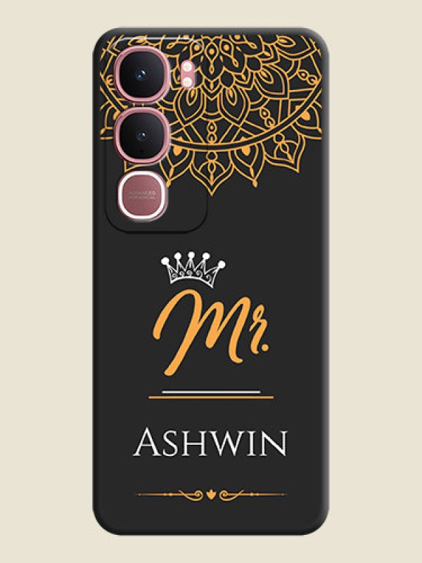 Custom Mr Name with Floral Design On Space Black Custom Soft Matte Mobile Back Cover - Vivo Y31 5G