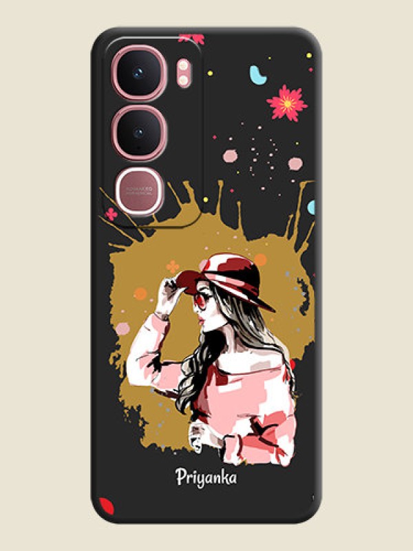 Custom Mordern Lady With Color Splash Background With Custom Text On Space Black Custom Soft Matte Mobile Back Cover - Vivo Y31 5G