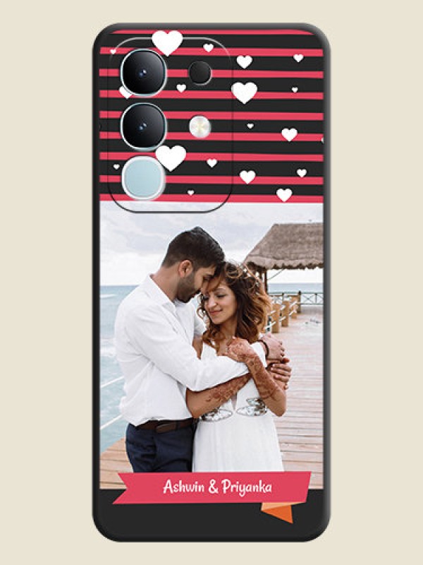 Custom White Color Love Symbols with Pink Lines Pattern On Space Black Custom Soft Matte Mobile Back Cover - Vivo Y31 Pro 5G