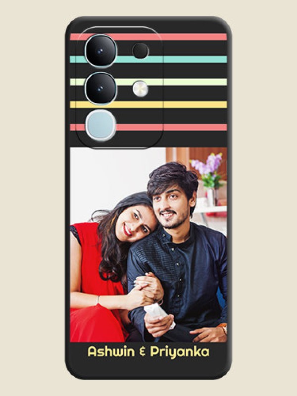 Custom Color Stripes with Photo and Text on Photo On Space Black Custom Soft Matte Mobile Back Cover - Vivo Y31 Pro 5G