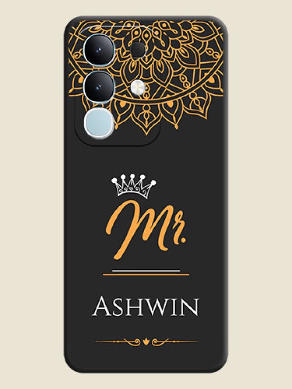 Custom Mr Name with Floral Design On Space Black Custom Soft Matte Mobile Back Cover - Vivo Y31 Pro 5G