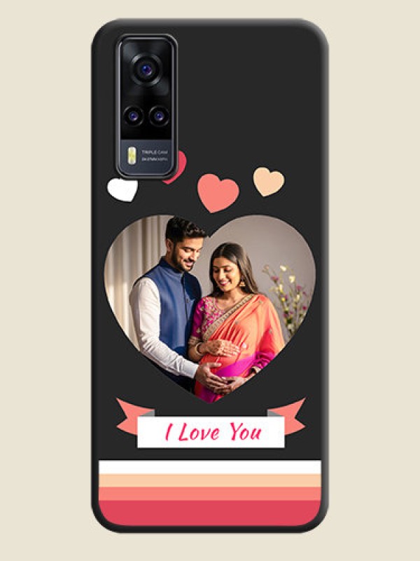 Custom Love Shaped Photo with Colorful Stripes on Personalised Space Black Soft Matte Cases - Vivo Y31
