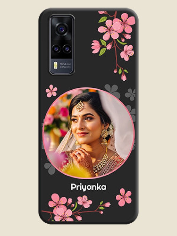 Custom Round Image with Pink Color Floral Design on Photo on Space Black Soft Matte Back Cover - Vivo Y31