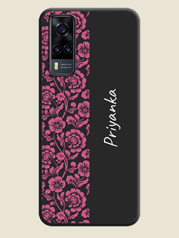 Custom Pink Floral Pattern Design With Custom Text On Space Black Personalized Soft Matte Phone Covers -Vivo Y31