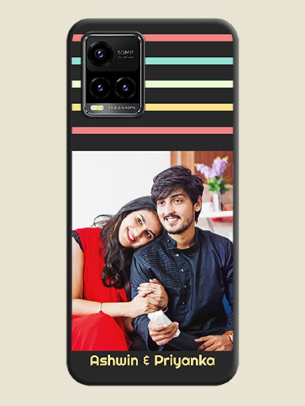 Custom Color Stripes with Photo and Text on Photo on Space Black Soft Matte Mobile Case - Vivo Y33s