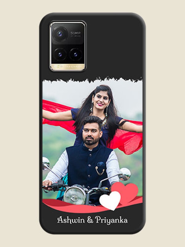Custom Pin Color Love Shaped Ribbon Design with Text on Space Black Custom Soft Matte Phone Back Cover - Vivo Y33T