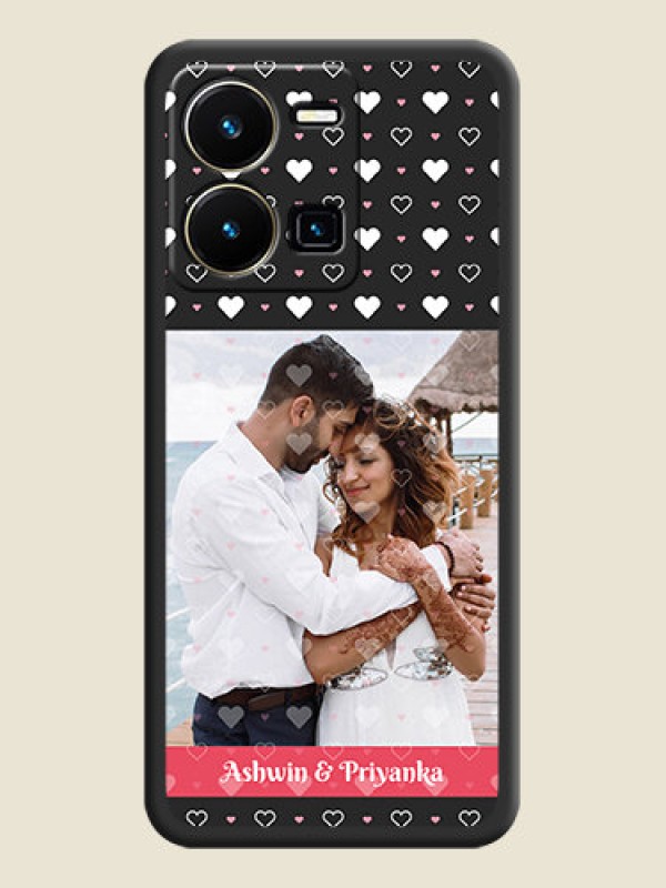 Custom White Color Love Symbols with Text Design on Photo on Space Black Soft Matte Phone Cover - Vivo Y35