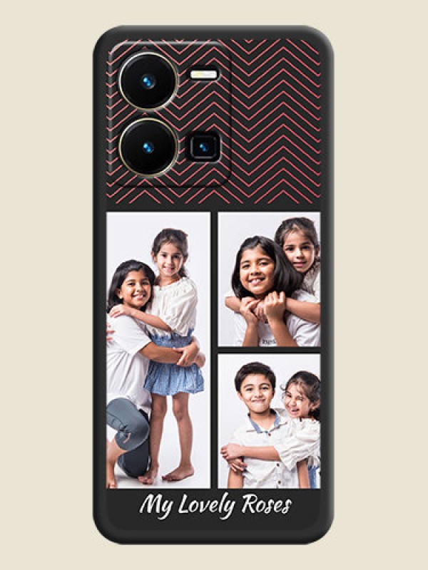 Custom Wave Pattern with 3 Image Holder on Space Black Custom Soft Matte Back Cover - Vivo Y35