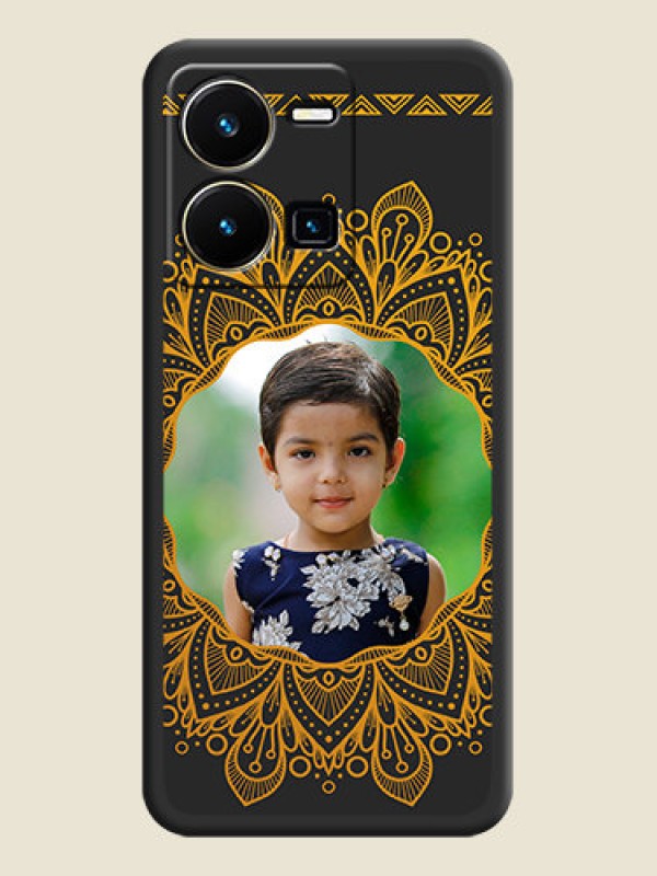 Custom Round Image with Floral Design on Photo on Space Black Soft Matte Mobile Cover - Vivo Y35