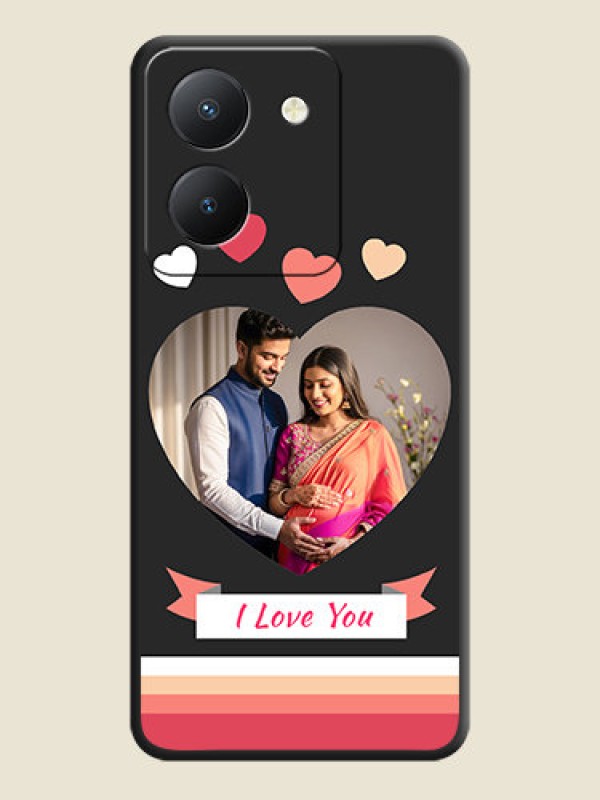 Custom Love Shaped Photo with Colorful Stripes on Personalised Space Black Soft Matte Cases - Vivo Y36