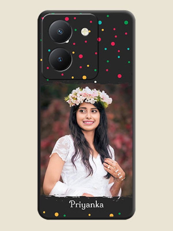 Custom Multicolor Dotted Pattern with Text on Space Black Custom Soft Matte Phone Back Cover - Vivo Y36