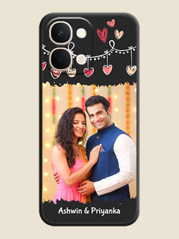 Custom Pink Love Hangings with Name On Space Black Custom Soft Matte Mobile Back Cover - Vivo Y51 Pro 5G