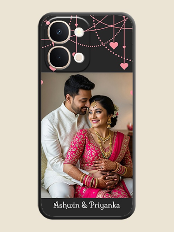 Custom Pink Love Hangings with Text On Space Black Custom Soft Matte Mobile Back Cover - Vivo Y51 Pro 5G