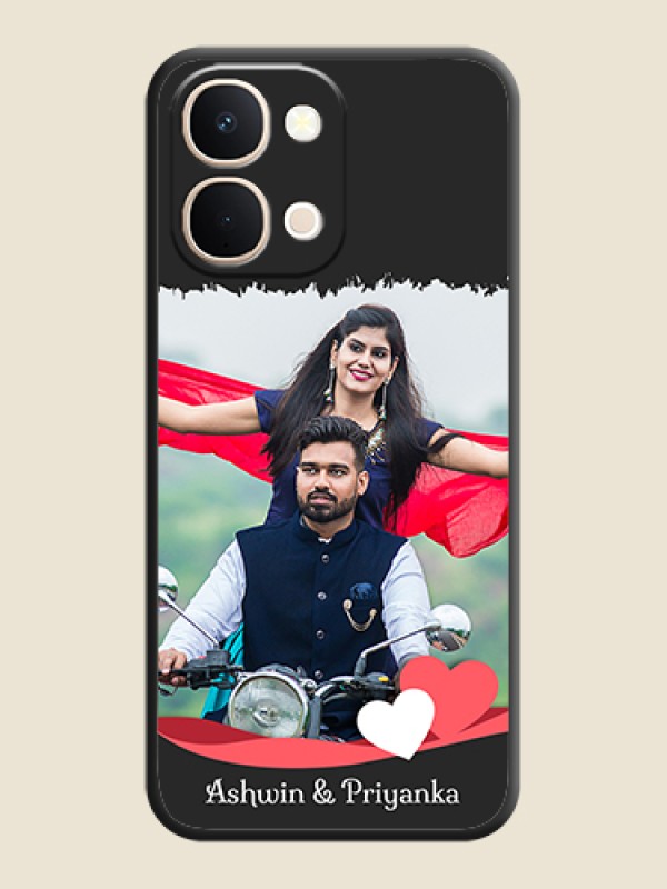 Custom Pin Color Love Shaped Ribbon Design with Text On Space Black Custom Soft Matte Mobile Back Cover - Vivo Y51 Pro 5G