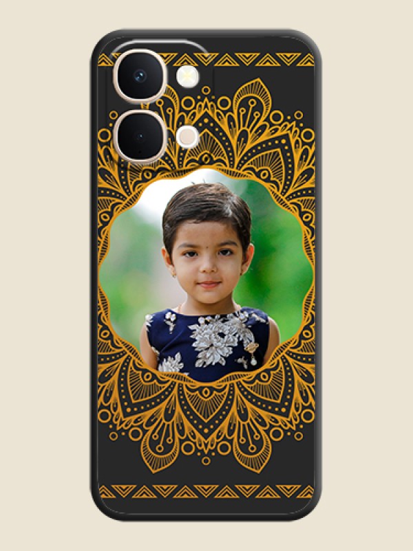 Custom Round Image with Floral Design On Space Black Custom Soft Matte Mobile Back Cover - Vivo Y51 Pro 5G