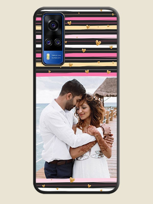 Custom Multicolor Lines and Golden Love Symbols Design on Photo on Space Black Soft Matte Mobile Cover - Vivo Y51