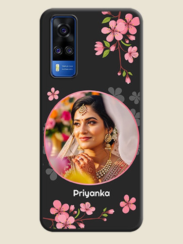 Custom Round Image with Pink Color Floral Design on Photo on Space Black Soft Matte Back Cover - Vivo Y51