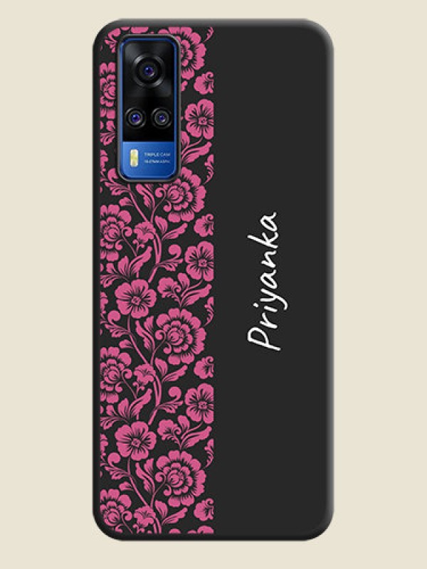 Custom Pink Floral Pattern Design With Custom Text On Space Black Personalized Soft Matte Phone Covers -Vivo Y51