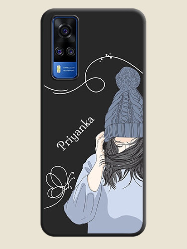 Custom Girl With Blue Winter Outfiit Custom Text Design On Space Black Personalized Soft Matte Phone Covers -Vivo Y51