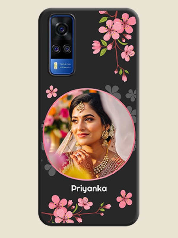 Custom Round Image with Pink Color Floral Design on Photo on Space Black Soft Matte Back Cover - Vivo Y51A
