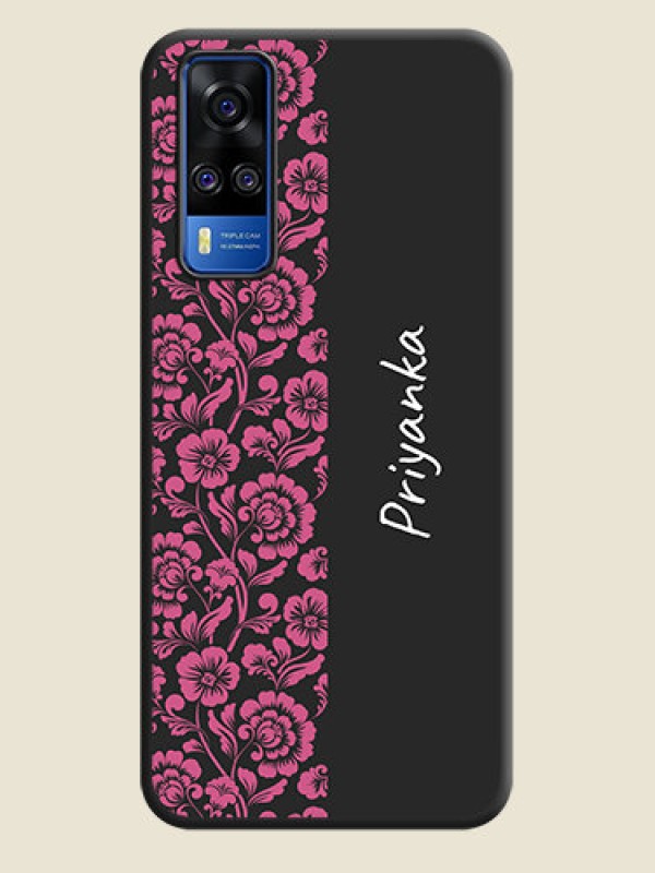 Custom Pink Floral Pattern Design With Custom Text On Space Black Personalized Soft Matte Phone Covers -Vivo Y51A