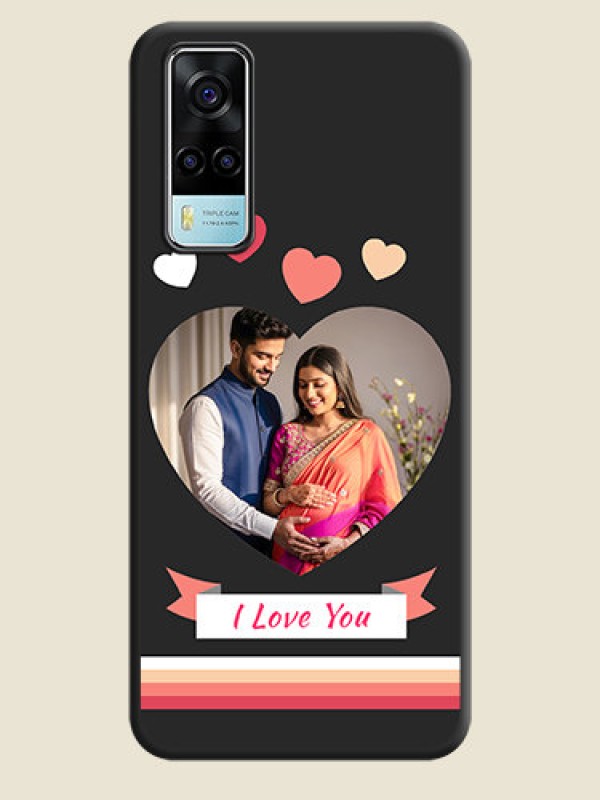 Custom Love Shaped Photo with Colorful Stripes on Personalised Space Black Soft Matte Cases - Vivo Y53s