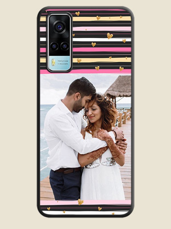 Custom Multicolor Lines and Golden Love Symbols Design on Photo on Space Black Soft Matte Mobile Cover - Vivo Y53s