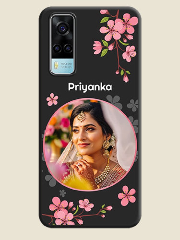 Custom Round Image with Pink Color Floral Design on Photo on Space Black Soft Matte Back Cover - Vivo Y53s